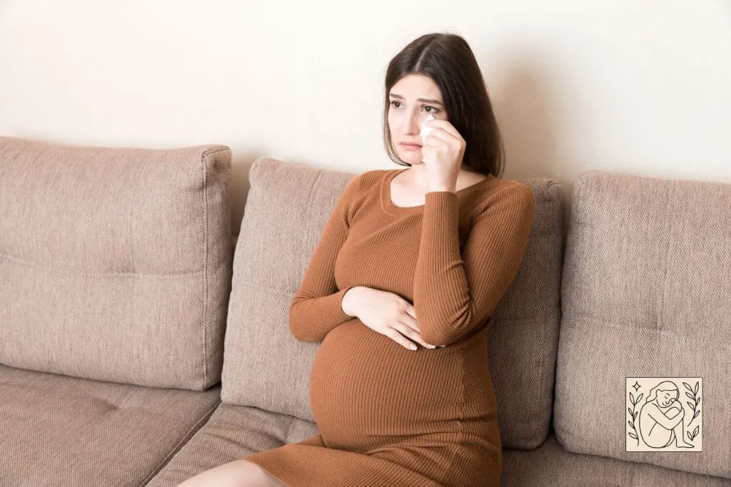 Mujer embarazada llorando
