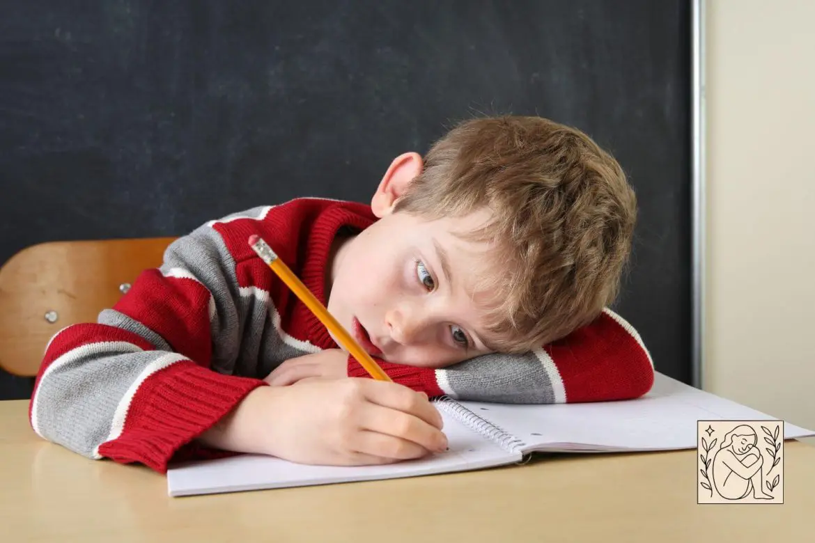 Niño aburrido haciendo tarea